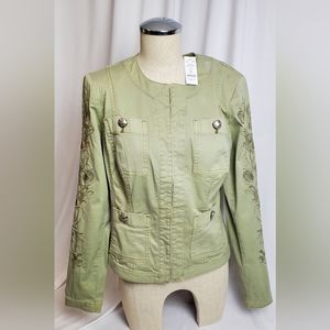 White House Black Market four pocket, sage green, size 10, semi-fitted jacket